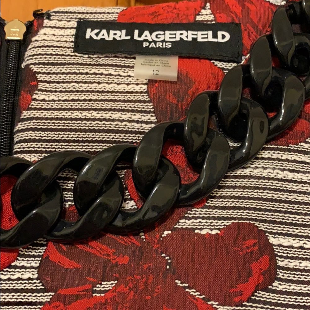 Karl Lagerfeld Red Floral Sheath Dress with Beaded Neckline - Picture 2 of 6